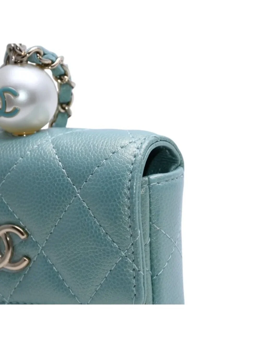 Chanel Quilted Chain Flap Coin Purse CC Logo Caviar Leather